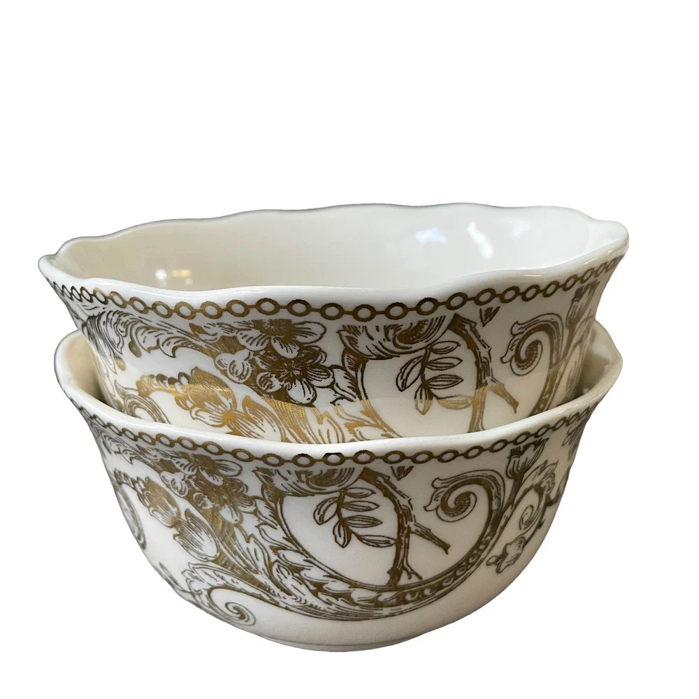 222 Fifth ADELAIDE GOLD Cereal Soup Bowl 5.5in Set of 4 Porcelain New